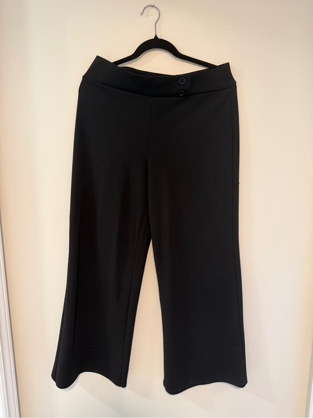 Eclipse Black Wide-Leg Ponte Pants with Button Waist
